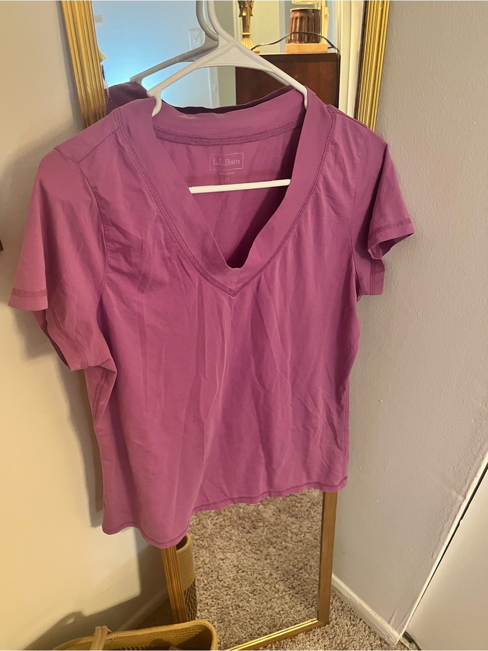 L.L. Bean Women's Short-Sleeve V-Neck Tee in Raspberry